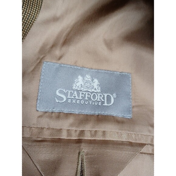 Stafford Mens Blazer Jacket 42L Wool/Silk Blend Beige Tweed 2 Button - Picture 8 of 10